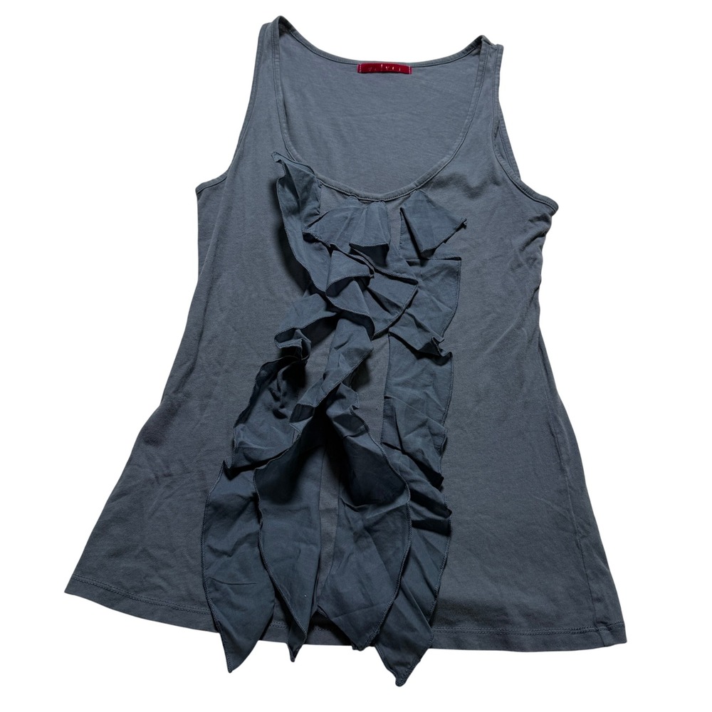 Velvet Ruffle Tank Top‎ Wms S Smokey Blue Cotton Sleeveless Scoop Neck. NWT
